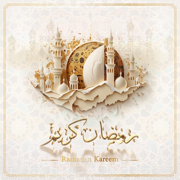 Islamic greetings Ramadan Kareem card design background with beautiful gold