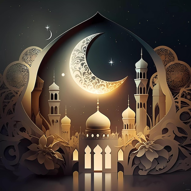 Islamic greetings ramadan kareem card design background with beautiful gold