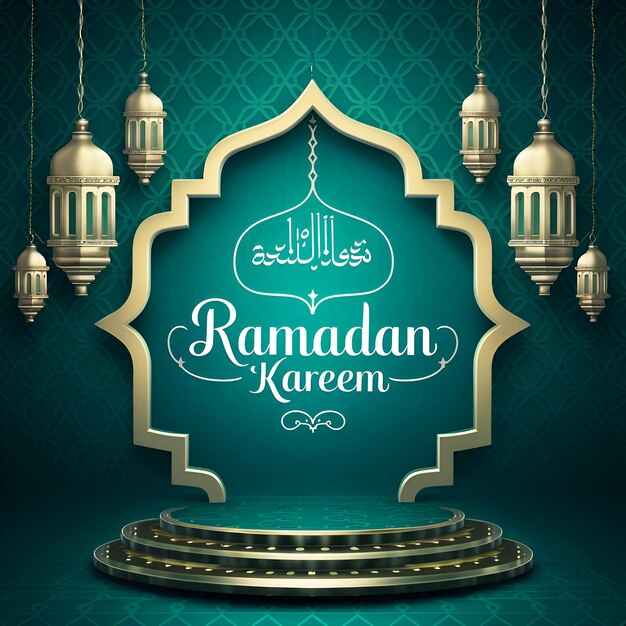 Foto saluti islamici ramadan kareem carta di design sfondo con lanterna d'oro