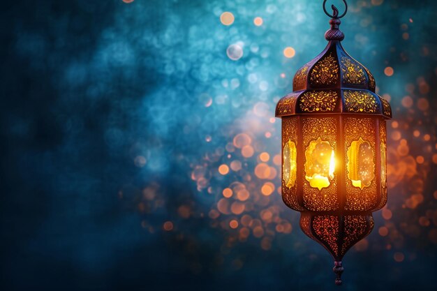 islamic greetings ramadan kareem card design background with lanterns