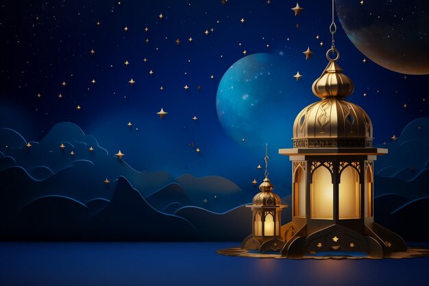 Islamic greetings ramadan kareem card design with beautiful lanterns