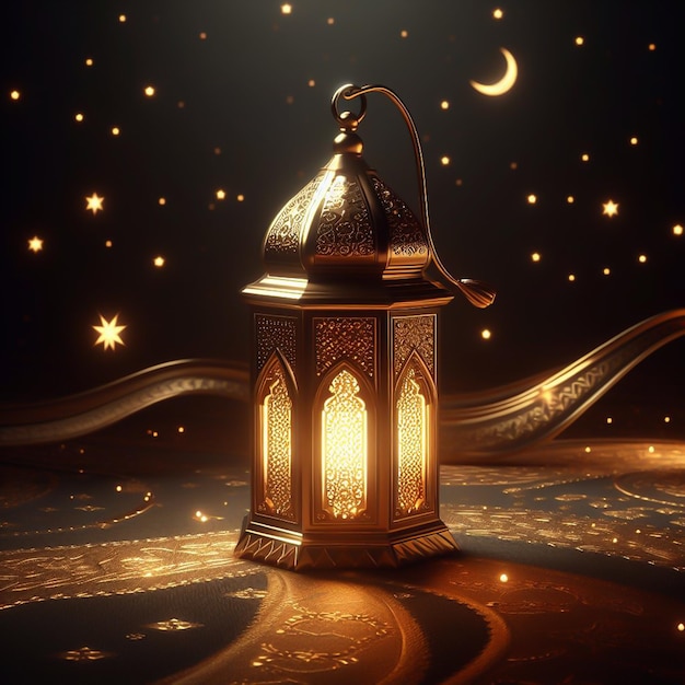 Islamic greetings Ramadan Kareem lantern with a glass light