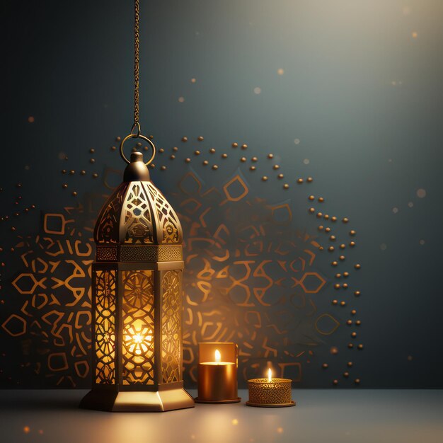 Исламский праздник Ид аль-Фитр и месяц Рамадан украшен красивым висячим фонарем