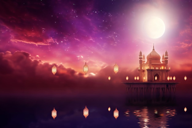 Islamic holiday image in a purple blurred background