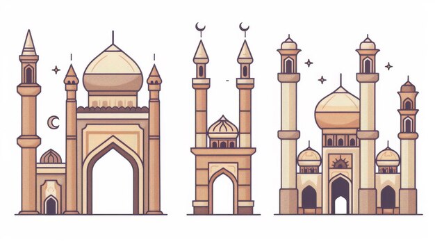 An Islamic holiday template set consisting of brown and beige lines on a white background