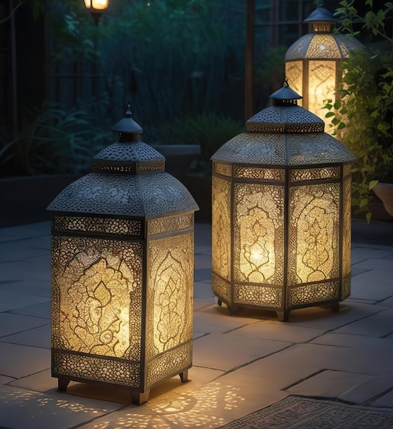 イスラム教の照明 月明かりで照らされた庭の魅力的なランタン
