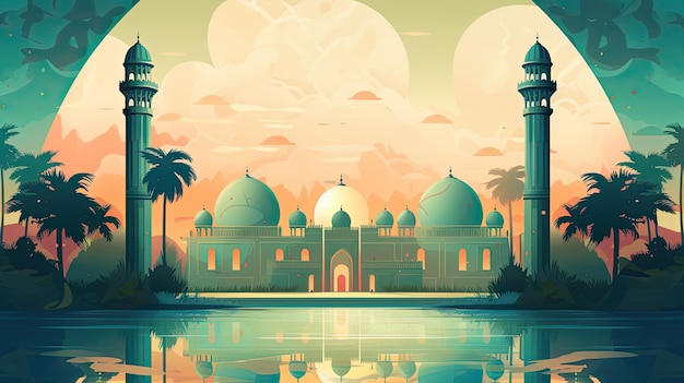 Islamic illustration background with mosque