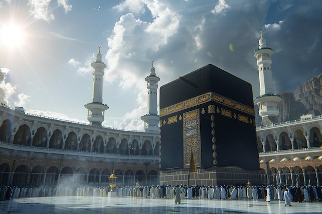 Islamic Kaba Illustration surrounded by Muslims created with generative AI