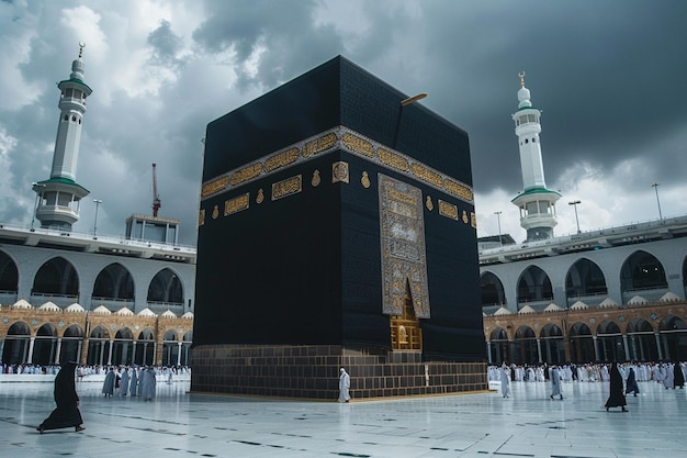 Islamic Kaba Illustration surrounded by Muslims created with generative AI