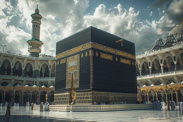 Islamic Kaba Illustration surrounded by Muslims created with generative AI