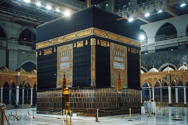 Foto illustrazione islamica della kaba circondata da musulmani creata con ia generativa