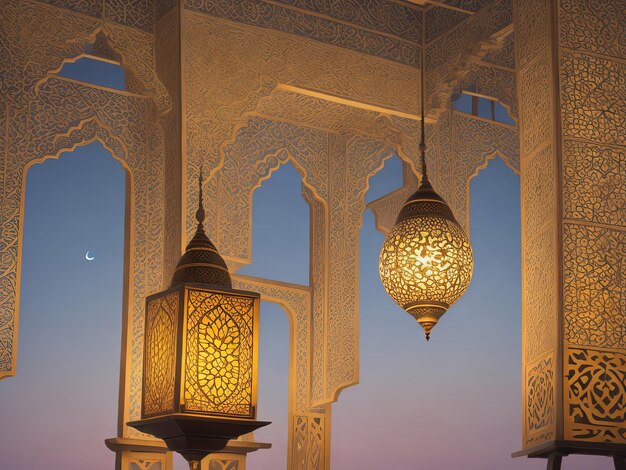 Photo islamic lamp full moon festival gradient color background