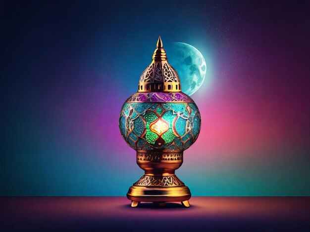 Photo islamic lamp full moon festival gradient color background