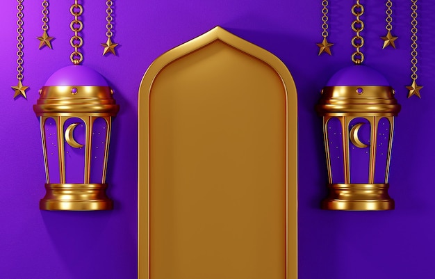 Исламские лампы на зеленом фоне арабские фонари золотого цвета религия рамадан концепция иллюстрации