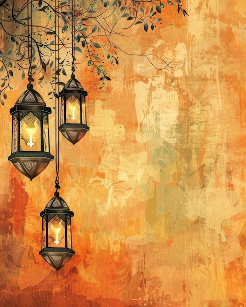Foto islamic lantern background for muslim celebration day greetings