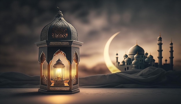 Исламский фонарь красивая 3d сцена со свечой фон фото иллюстрация