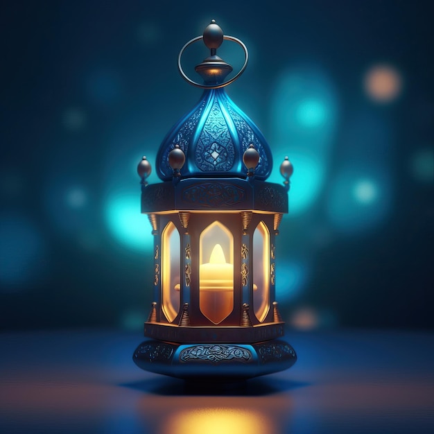 Islamic lantern dark blue background Image generation AI On black and white background