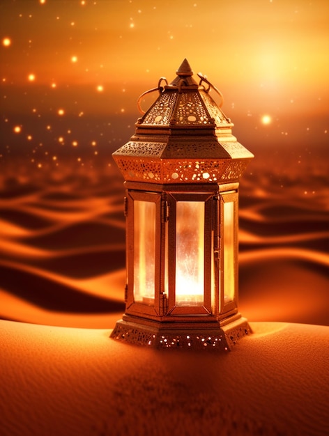 Исламский фонарь на заднем плане десерта