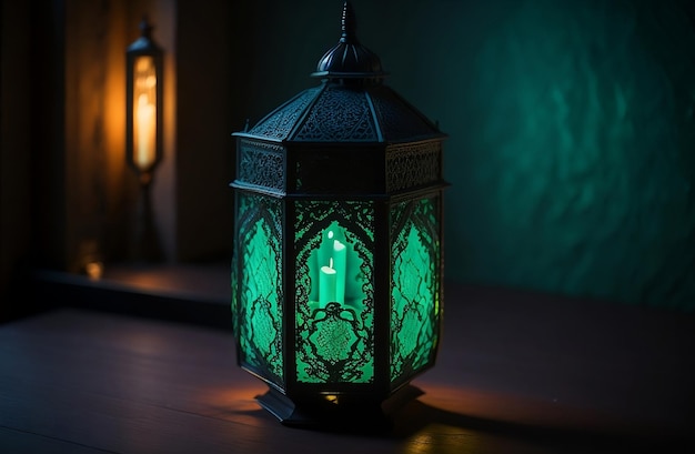 Islamic lantern Eid Mubarak banner poster green Islamic lantern