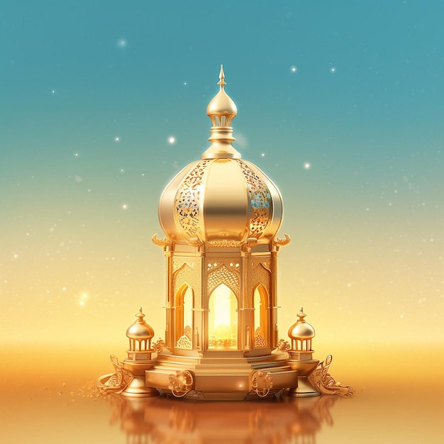 Islamic Lantern Gold Concept for Greeting card