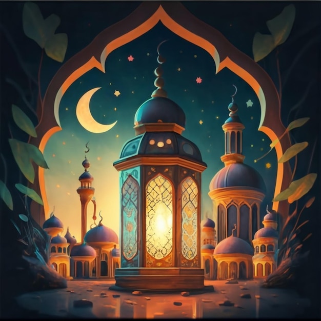 Islamic lantern and mosque background