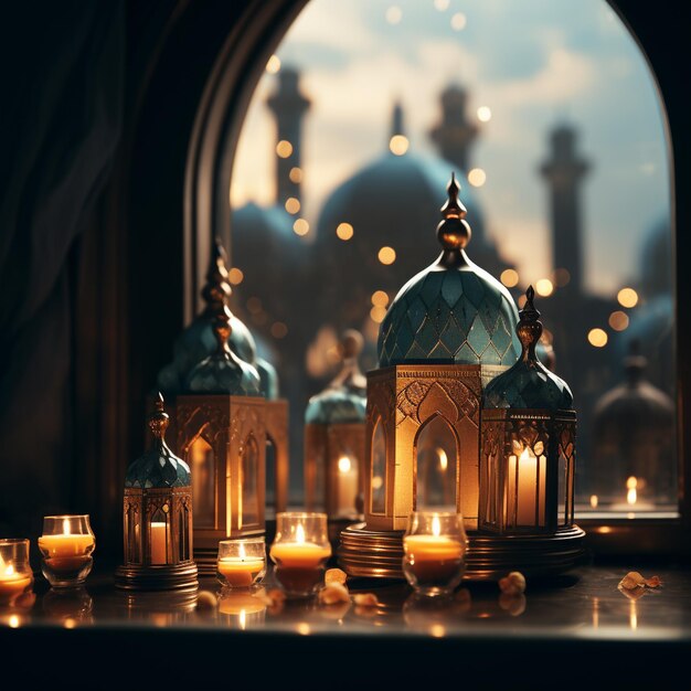 islamic lantern and mosque