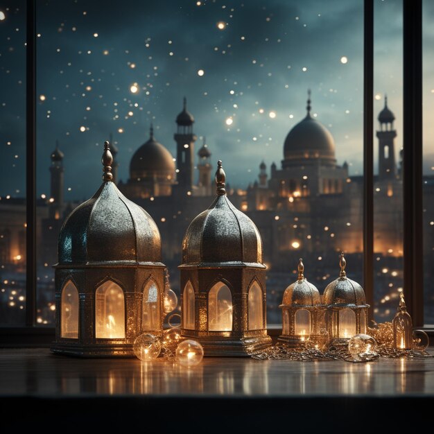 islamic lantern and mosque