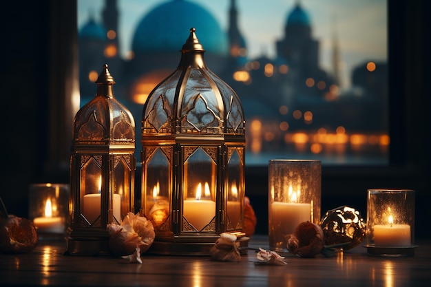 islamic lantern and mosque