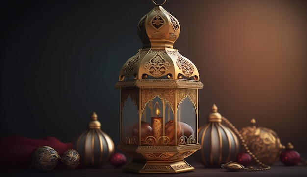 An islamic lantern with a beautiful background for Ramadan al fitr and adha eid Ai generative