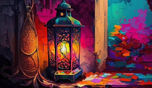 An islamic lantern with a beautiful background for Ramadan al fitr and adha eid Ai generative