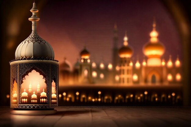 Islamic lantern with blurred mosque in the background