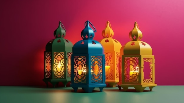 Islamic lantern with colorful background for both ramadan and adha Eid al Adha the Feast of Sacrifice Generative AI