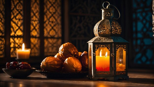 Photo islamic lantern with dates