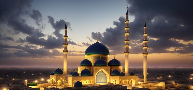 Баннер исламской мечети Масджид для Рамадана Ид Мубарак Приветствие Рамзана Иллюстрация Генеративный AI