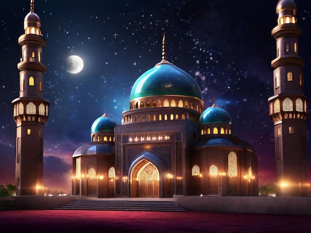 Islamic masjid mosque ramadan kareem and eid mubarak greetings generative ai