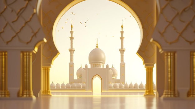 이슬람 미니멀리즘 개념의 모스크 아치 3D 렌더링