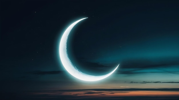 Исламское лунное небо в темно-голубой сумерках