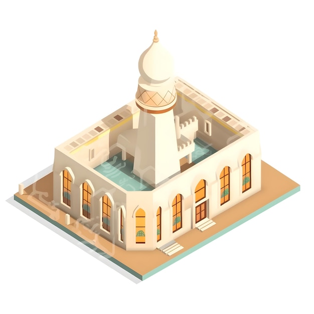 исламское здание мечети изометрический вид изолирован на белом фоне векторная иллюстрация