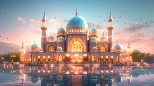 Islamic Mosque Colorful Eid Background Generative AI