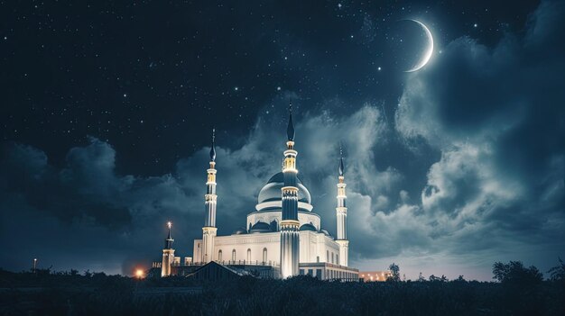 Foto moschea islamica sul cielo notturno ia generativa