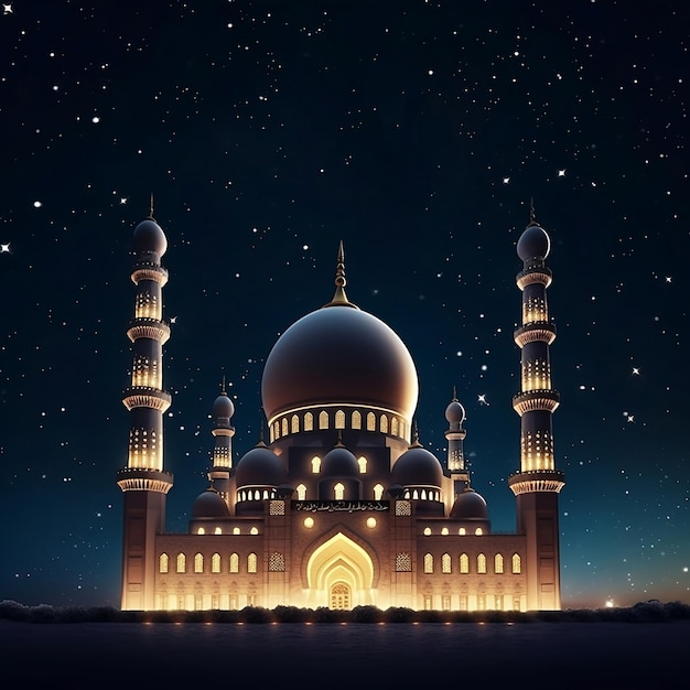 Islamic mosque with stars at night