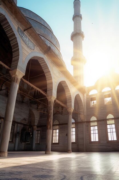 Foto moschea islamica con sfondo di luce solare