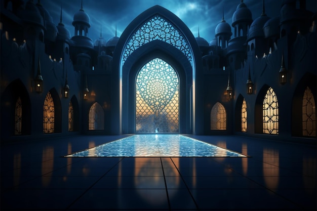 Интерьер исламских мечетей освещен мягким сиянием лунного света