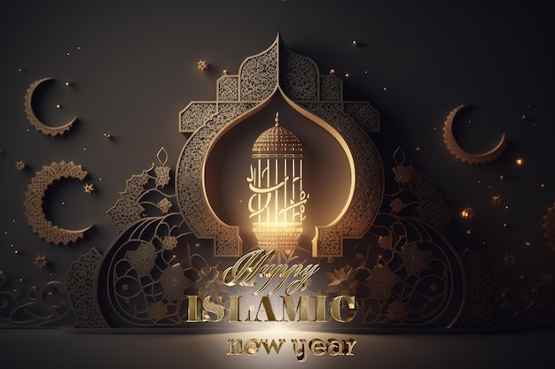 Islamic New Year The day of the beginning of the year according to the Islamic calendar the first day of the month of Muharram Muslim tradition religion moon Generative AI