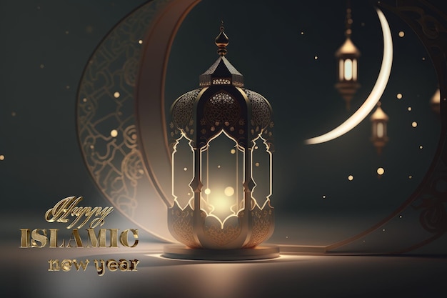 Islamic New Year The day of the beginning of the year according to the Islamic calendar the first day of the month of Muharram Muslim tradition religion moon Generative AI