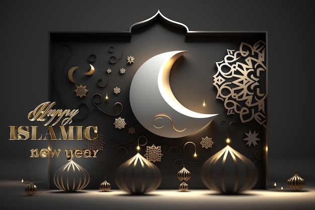 Islamic New Year The day of the beginning of the year according to the Islamic calendar the first day of the month of Muharram Muslim tradition religion moon Generative AI