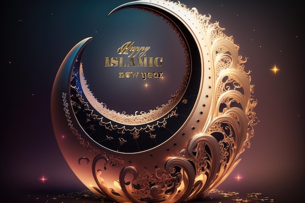 Islamic New Year The day of the beginning of the year according to the Islamic calendar the first day of the month of Muharram Muslim tradition religion moon Generative AI