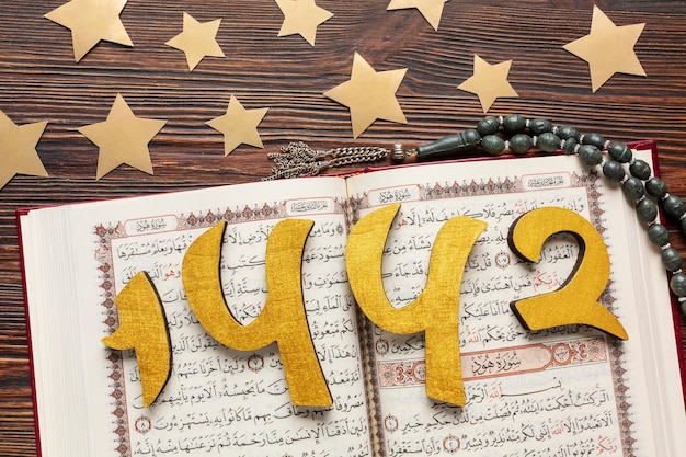 Islamic new year decoration with quran and stars