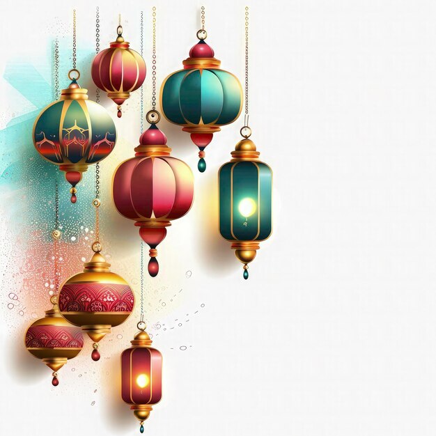 Исламский дизайн нового года с висящим плакатом фонаря