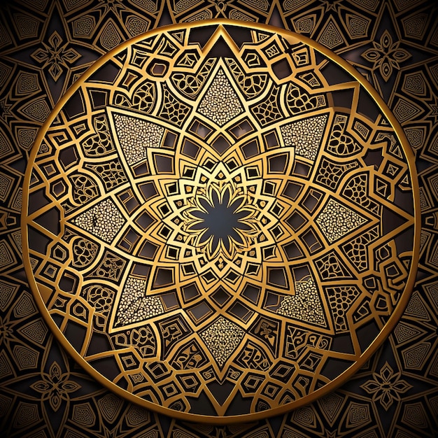 Исламский рисунок черный фон золотисто-коричневый